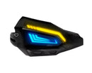 PROTECTOR DE PUÑOS TIPO CARRERA CON LUZ NEON AZUL E, INTERMITENTES (NEGRO)