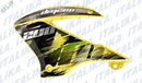CUBIERTA LATERAL IZQUIERDA DE TANQUE DM 200 COLOR NEGRO/AMARILLO  TAPA